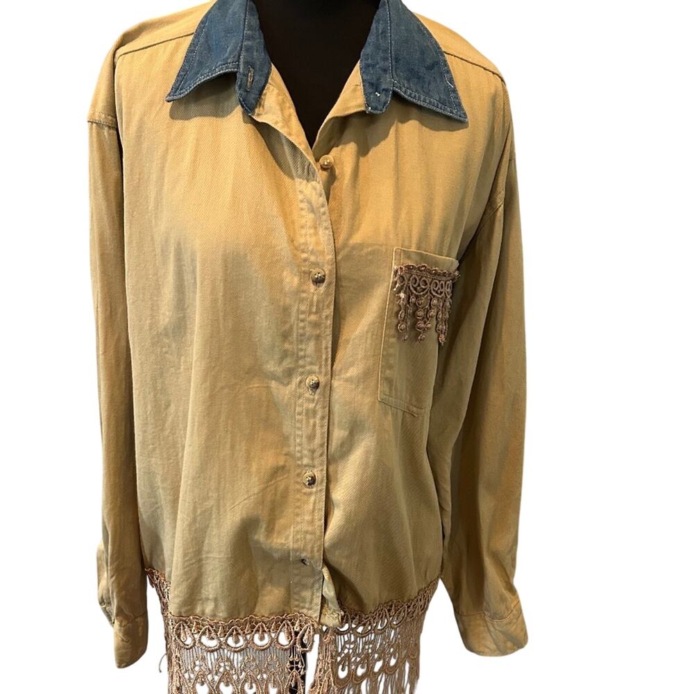 Vintage Haiks Embroidered Button Down Shirt XL Tan Cotton Western